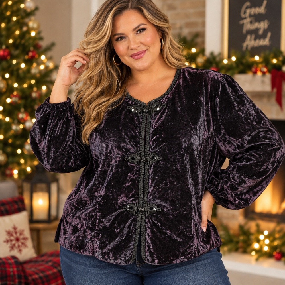 Jessica Howard Woman Purple Crushed Velvet Jacket Plus Size 22